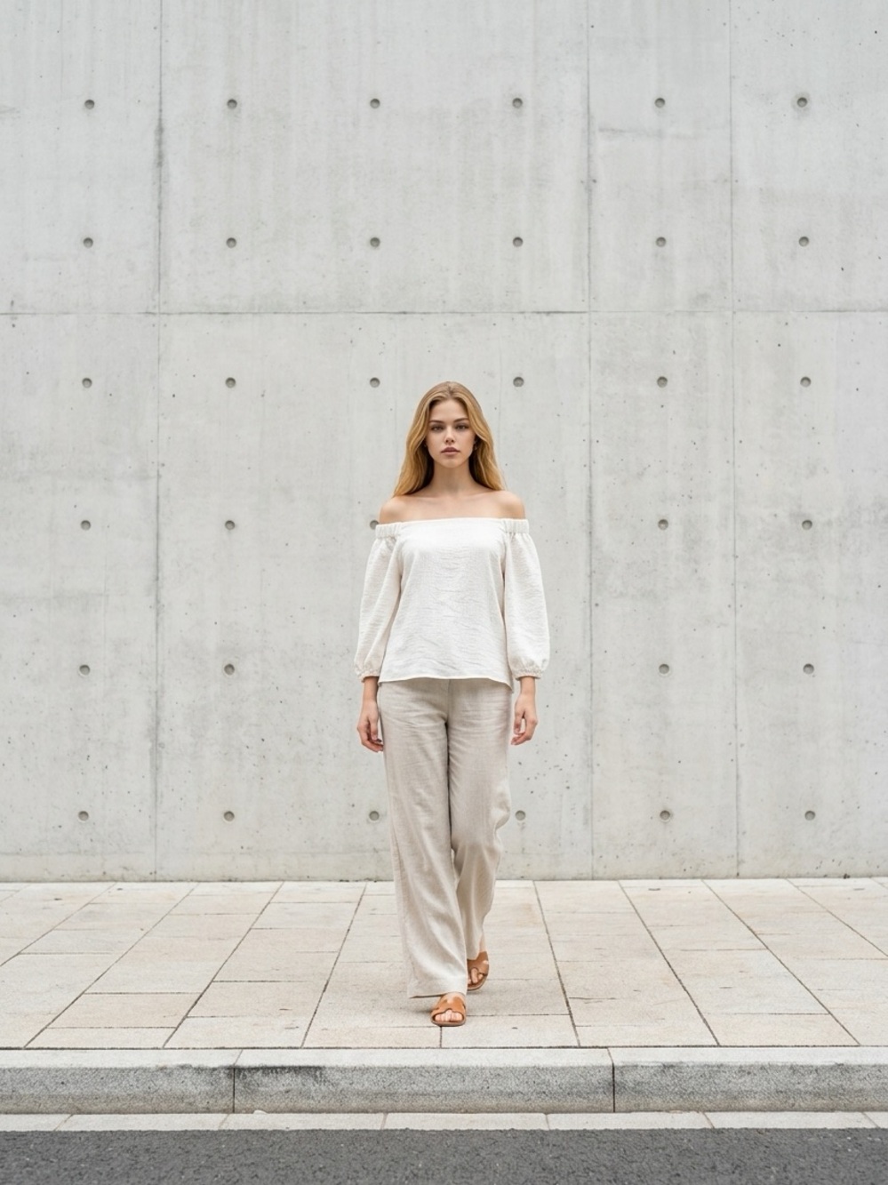 crown & ivy Cream Textured Peasant Blouse